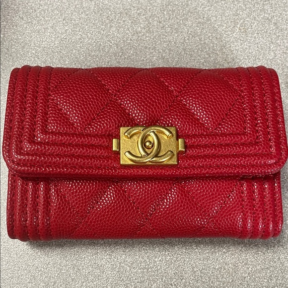 CHANEL Handbags - CHANEL Red Quilted Wallet with Gold Clasp